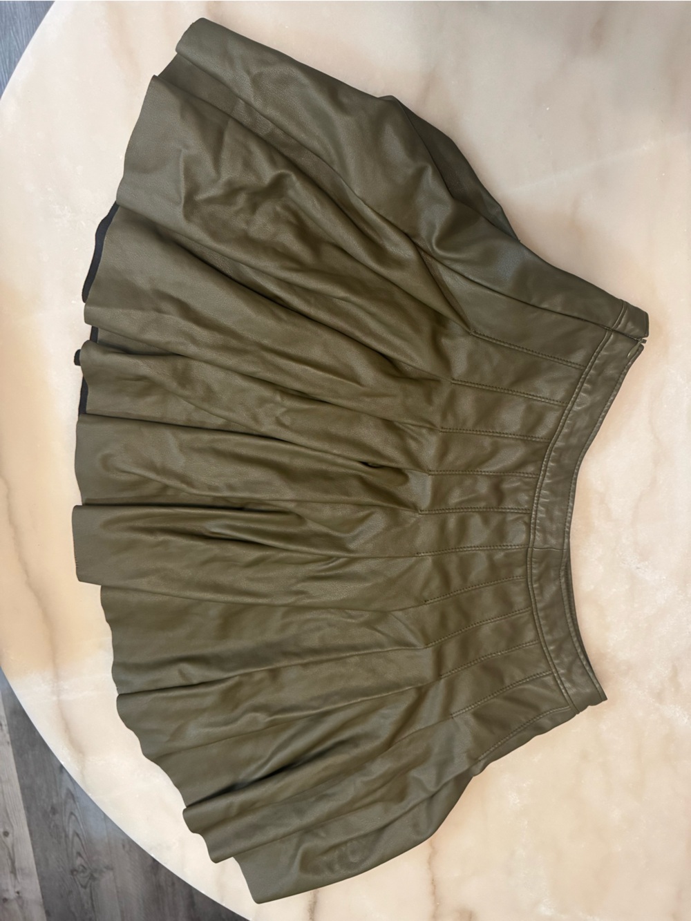 Topshop Olive Green Faux Leather Circle Skirt